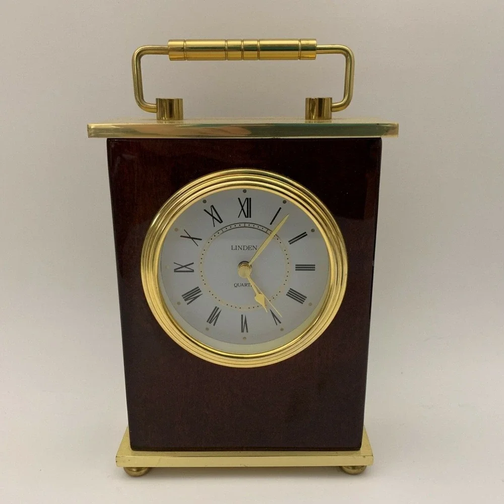 Quartz Linden Shelf Mantel Clock Brown Gold-Tone For Parts